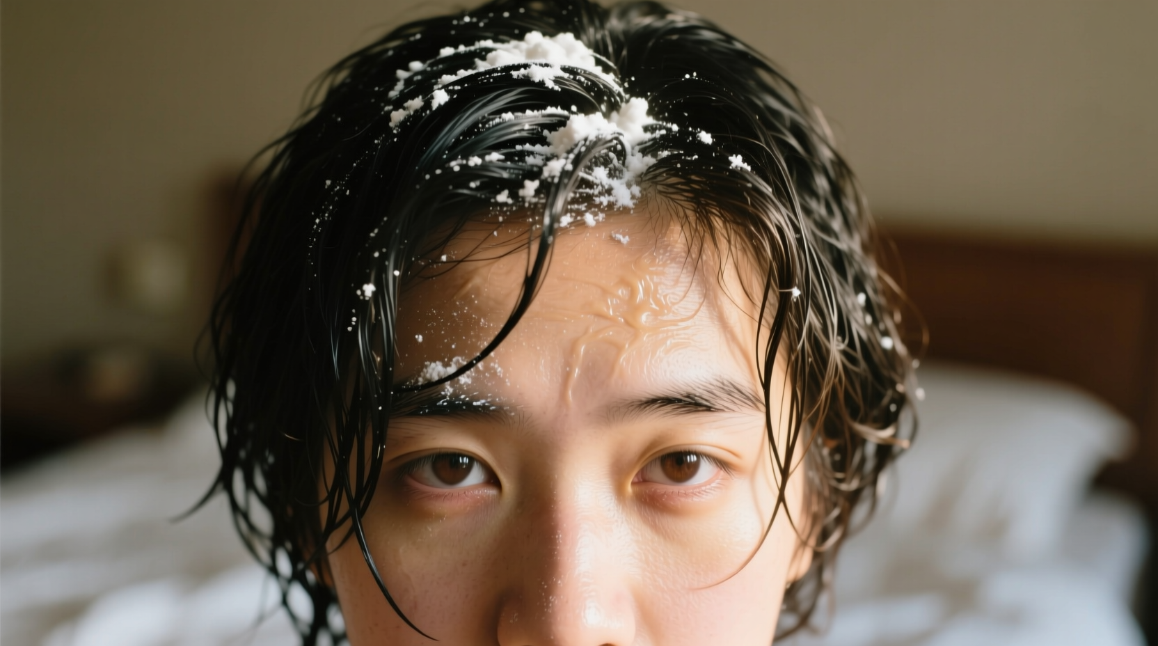 de grease unwashed hair with baby powder