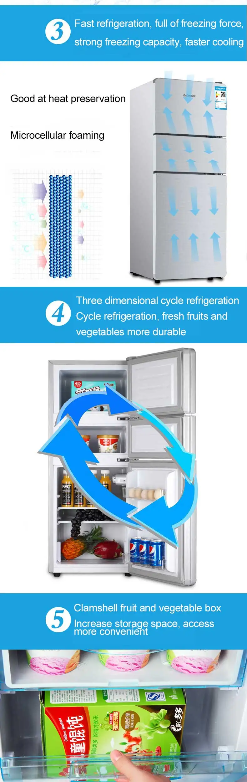 household refrigerator 138 / 150 / 180 l mini refrigerator three door Mini silent refrigeration refrigerator