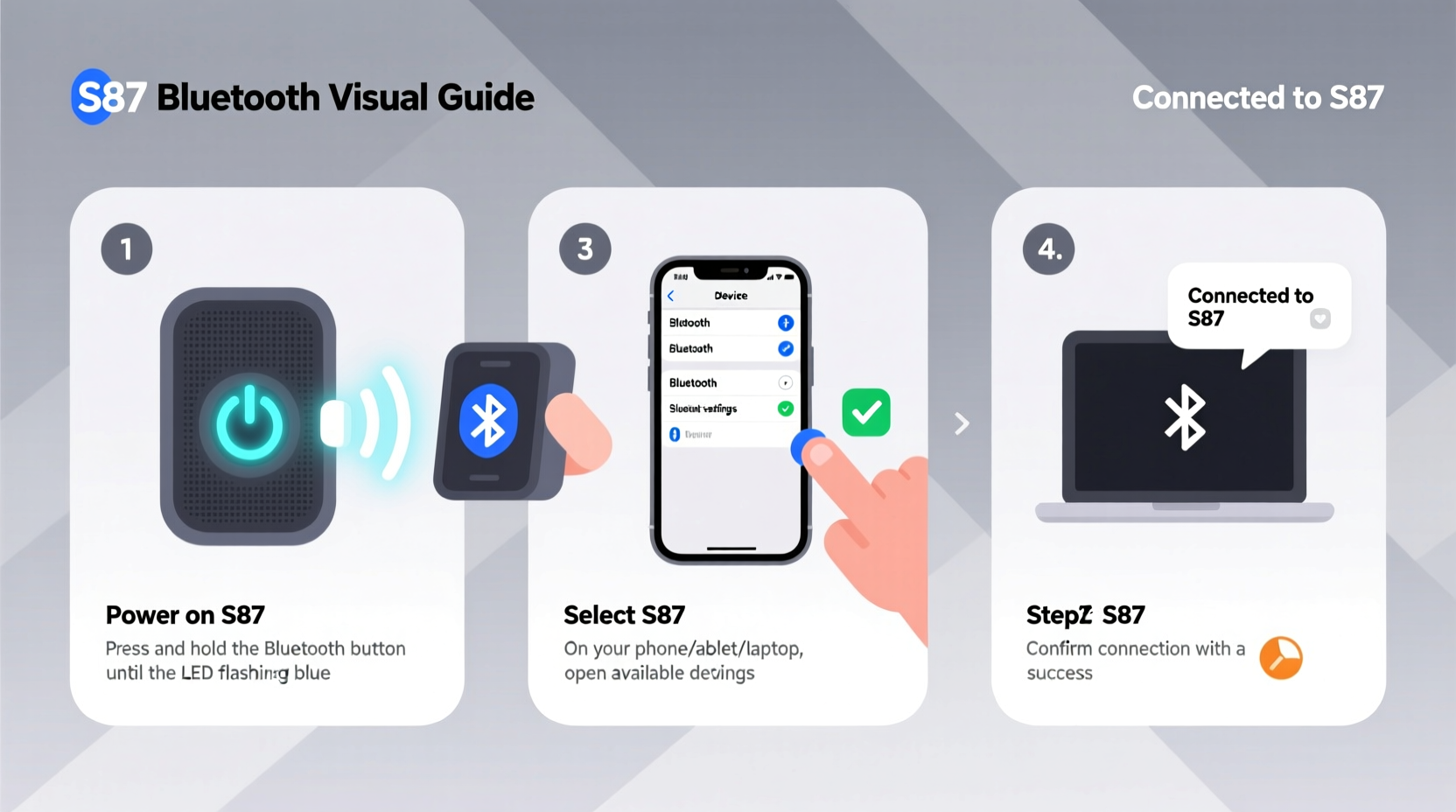 step by step guide to connecting your s87 speaker to any bluetooth device easily
