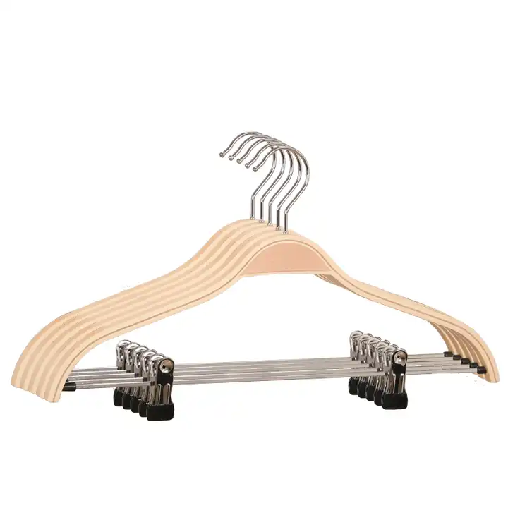 Source Natural non slip Laminated Coat Hanger with Clips Space Saving  Plywood pant hangers with clips on m.