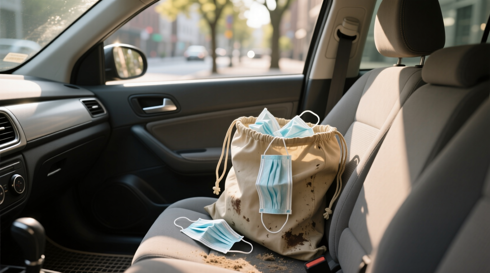 put a laundry bag in your car for dirty masks