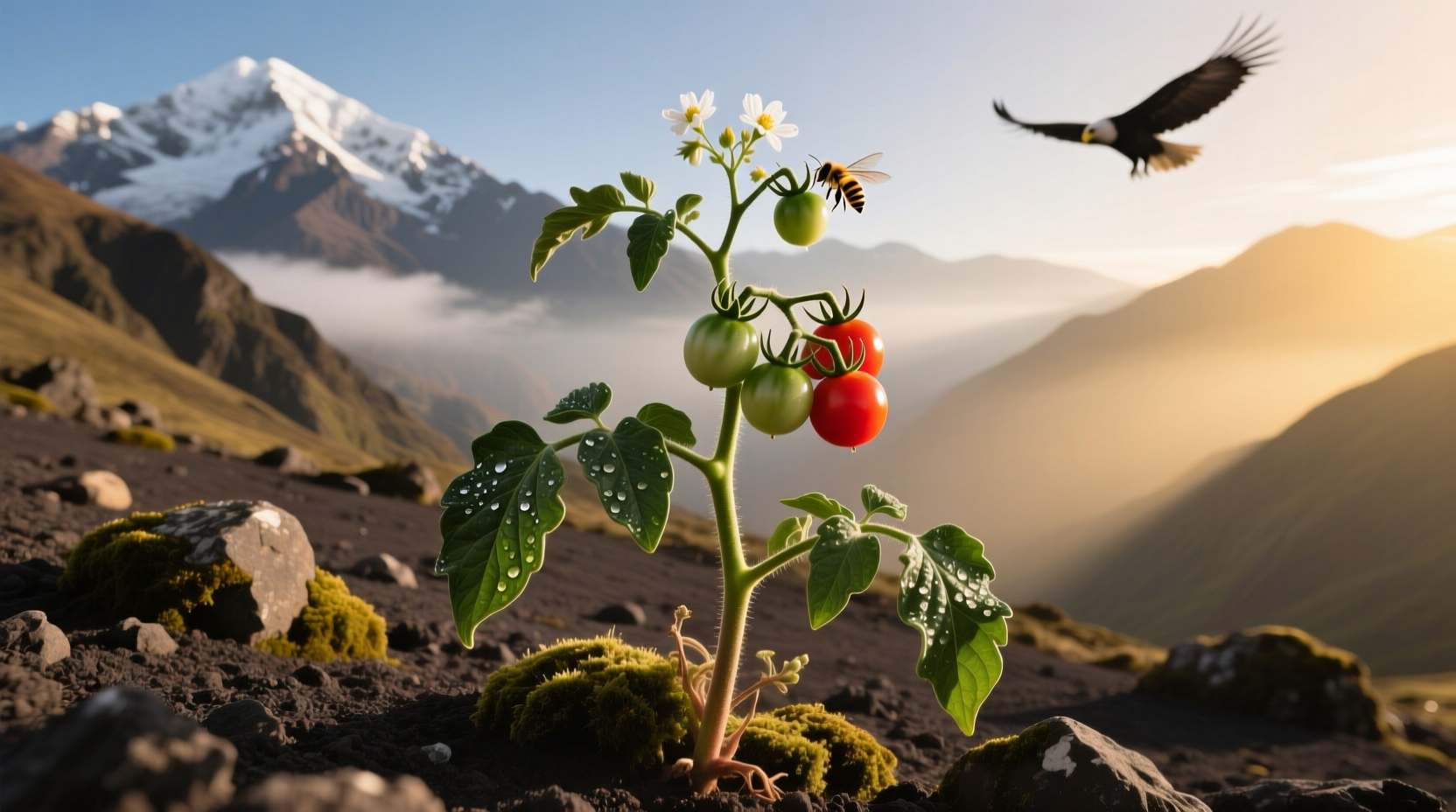 Wild tomato plant growing in Andean mountain region