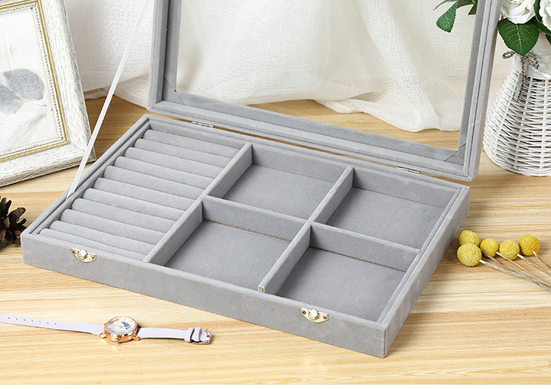 Transparent Glass Rectangular Display Ring Necklace Trinket Jewelry Organizer Box