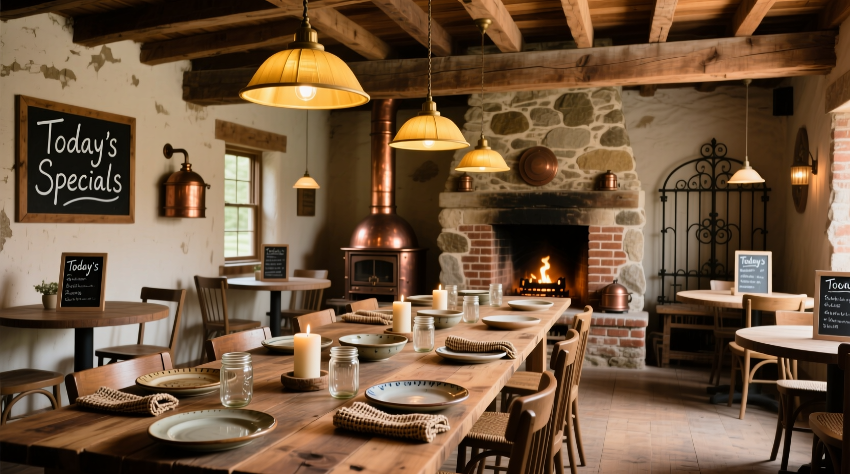 Red Onion restaurant interior with rustic decor and dining tables