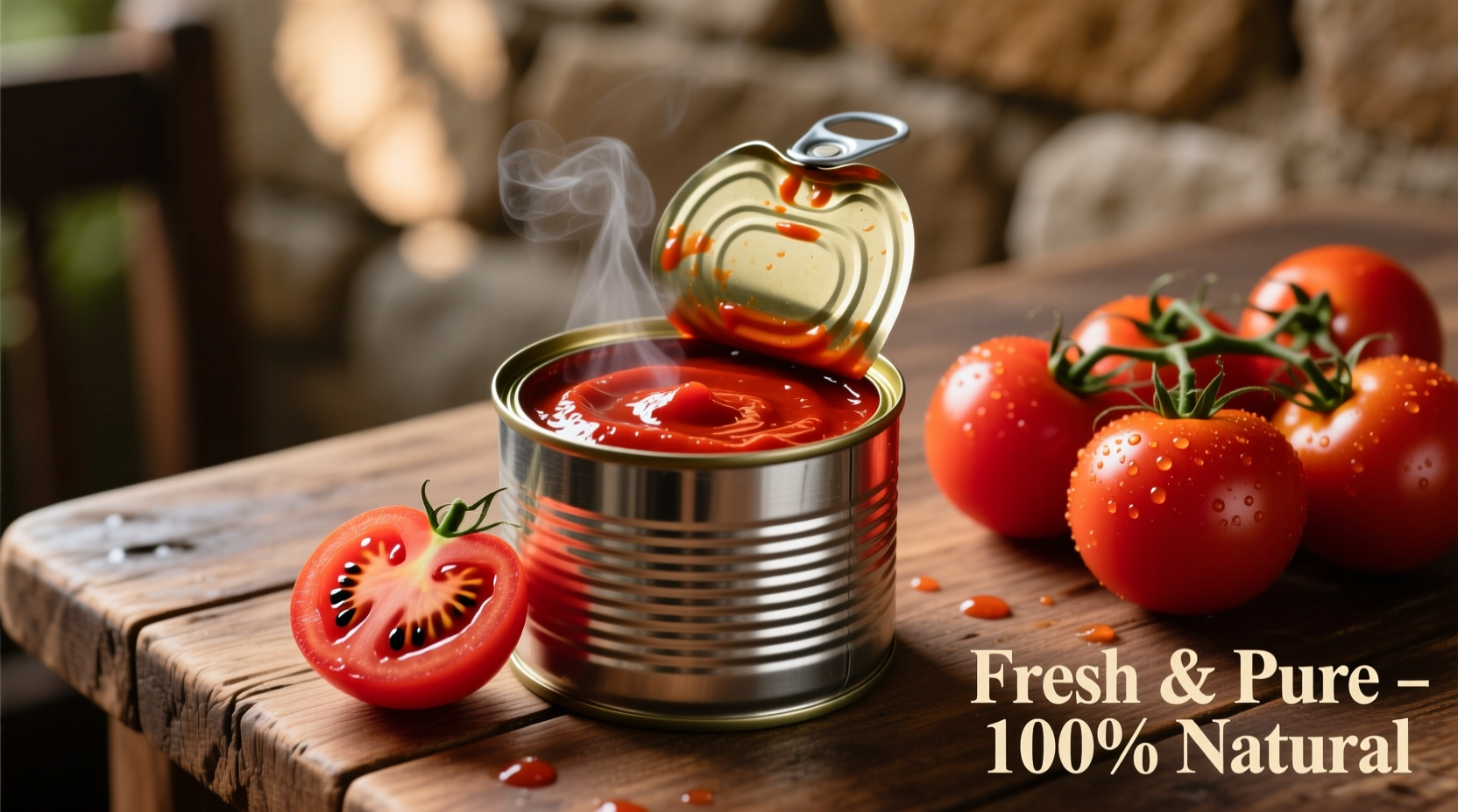 Tomato paste in can with fresh tomatoes
