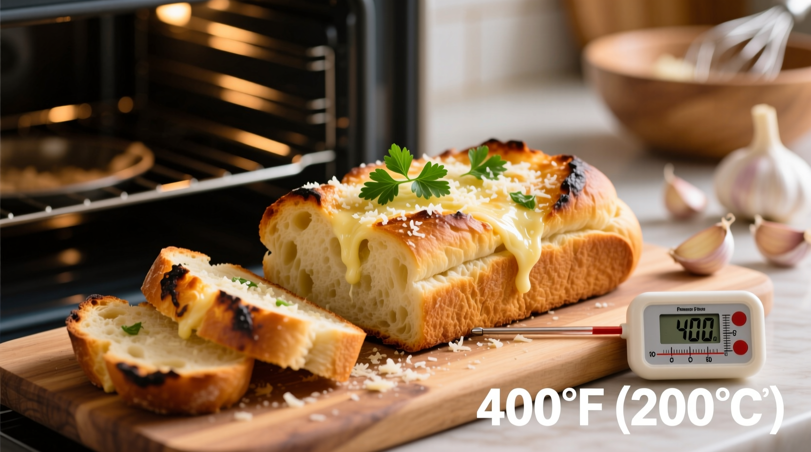 what temp to bake garlic bread