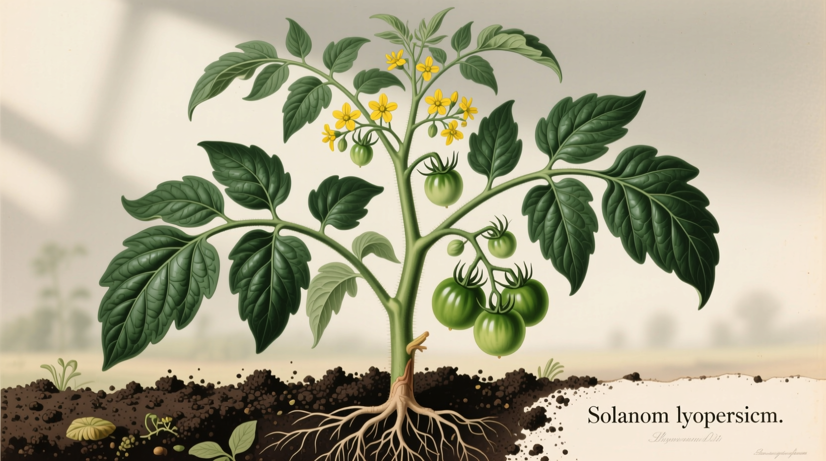 Healthy tomato plant growing in well-prepared soil