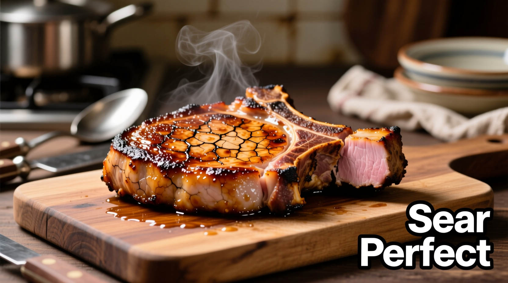 Perfectly seared pork chops with golden crust