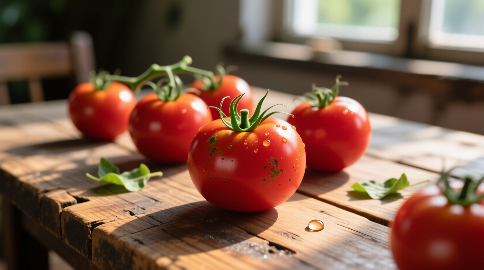 Fresh tomatoes on wooden table