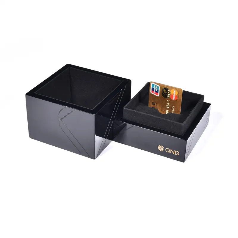 Qatar Bank Use Black Glossy Finishing Wood Bank Card Box Wood Lid and base gift Box