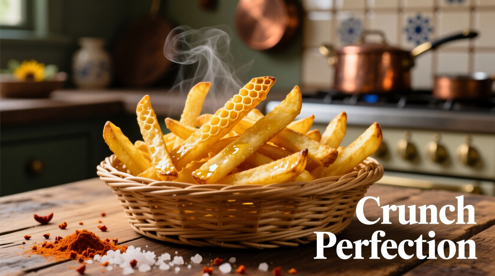 Perfect golden potato fries in a basket with crisp exterior