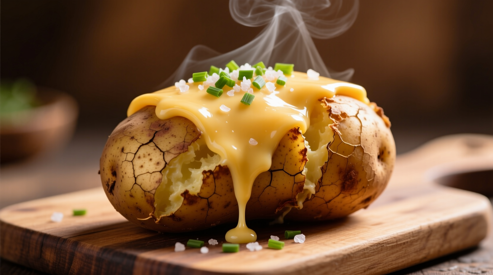 Perfectly loaded baked potato with melted cheese
