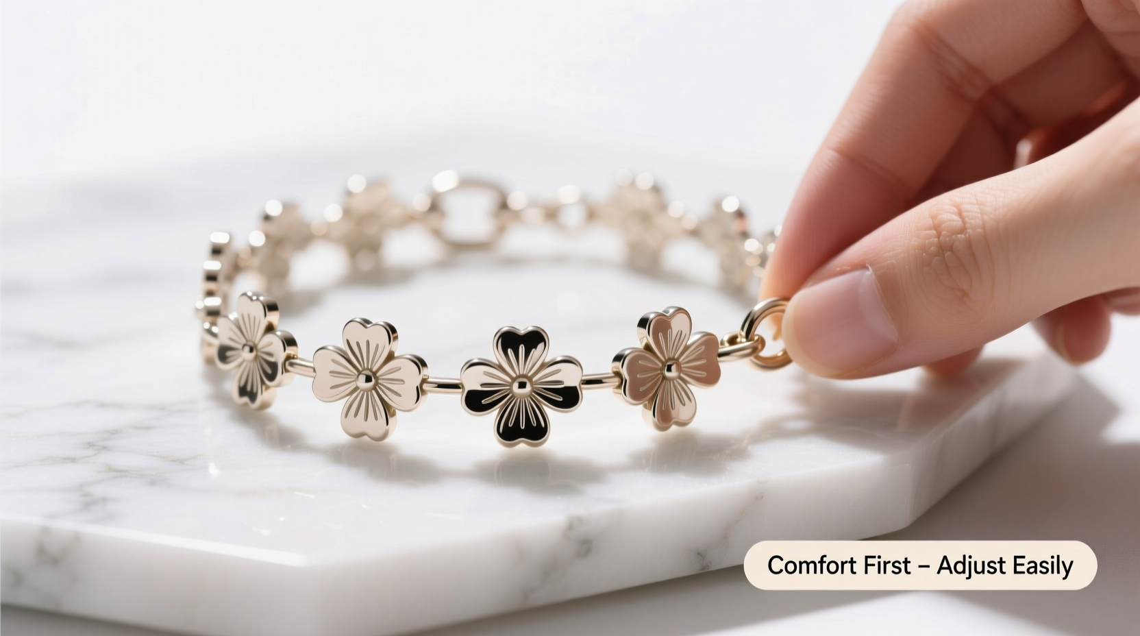 comfort first guide how to easily adjust your 4 leaf flower link bracelet for the perfect fit