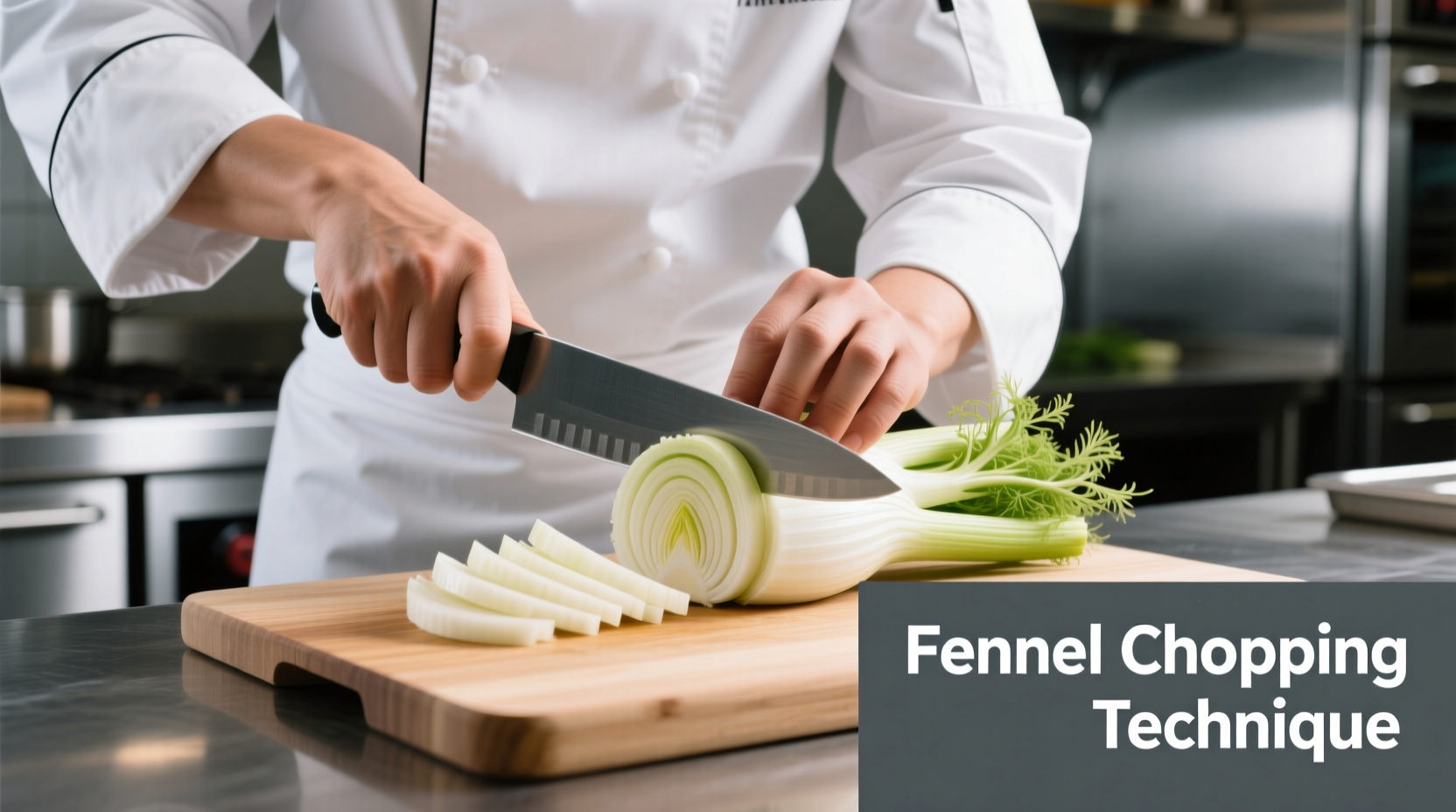 Chef demonstrating proper fennel bulb chopping technique