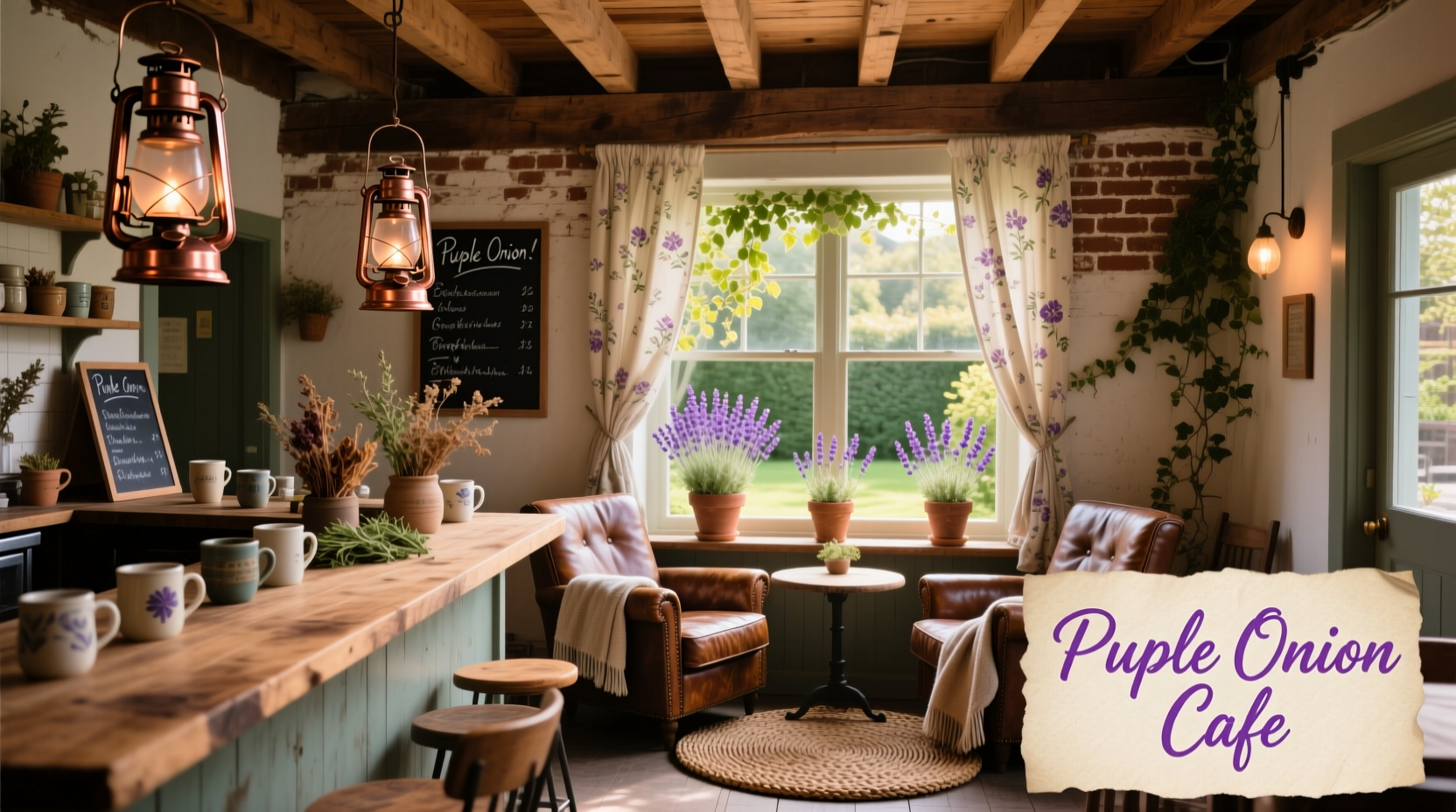 Purple Onion Cafe interior with rustic decor