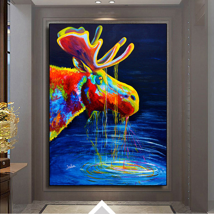 Deer Colorful Animals Painting Abstract Graffiti Oil Painting Decorative For Kids Room Home Decor