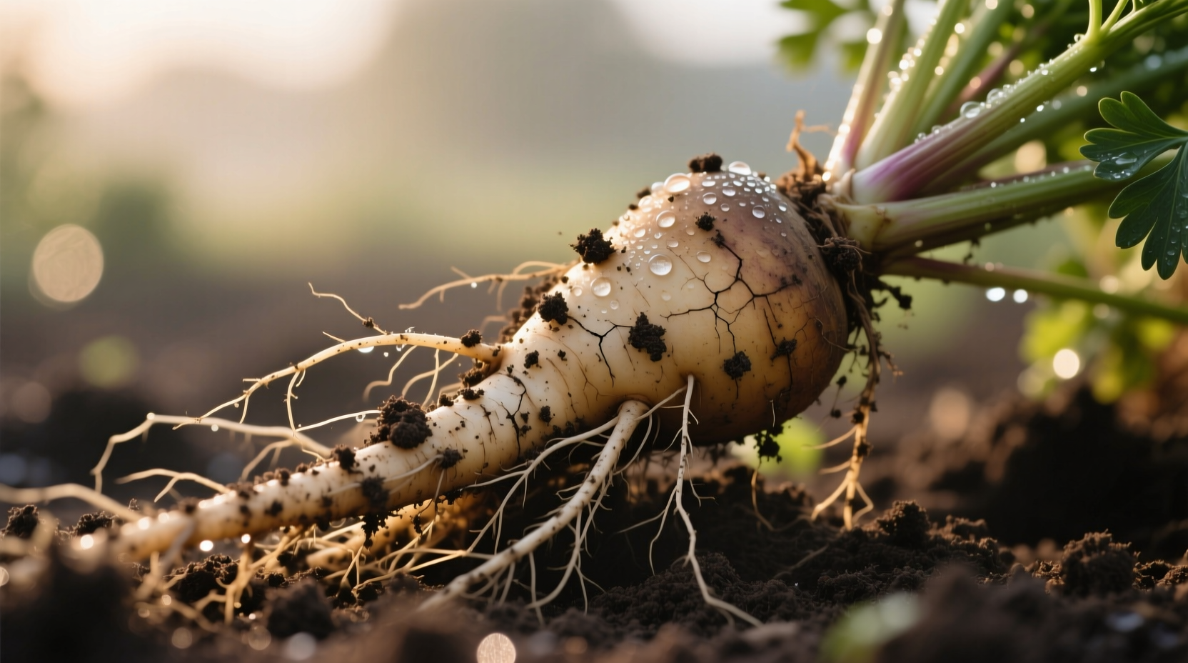 Fresh root parsley with soil still visible on skin