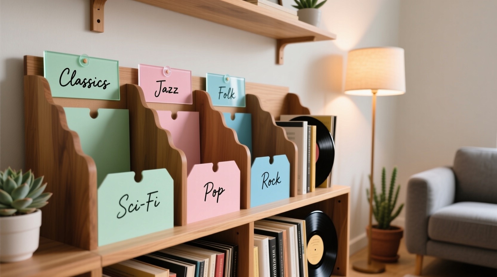 organize your books and music with diy labeled dividers
