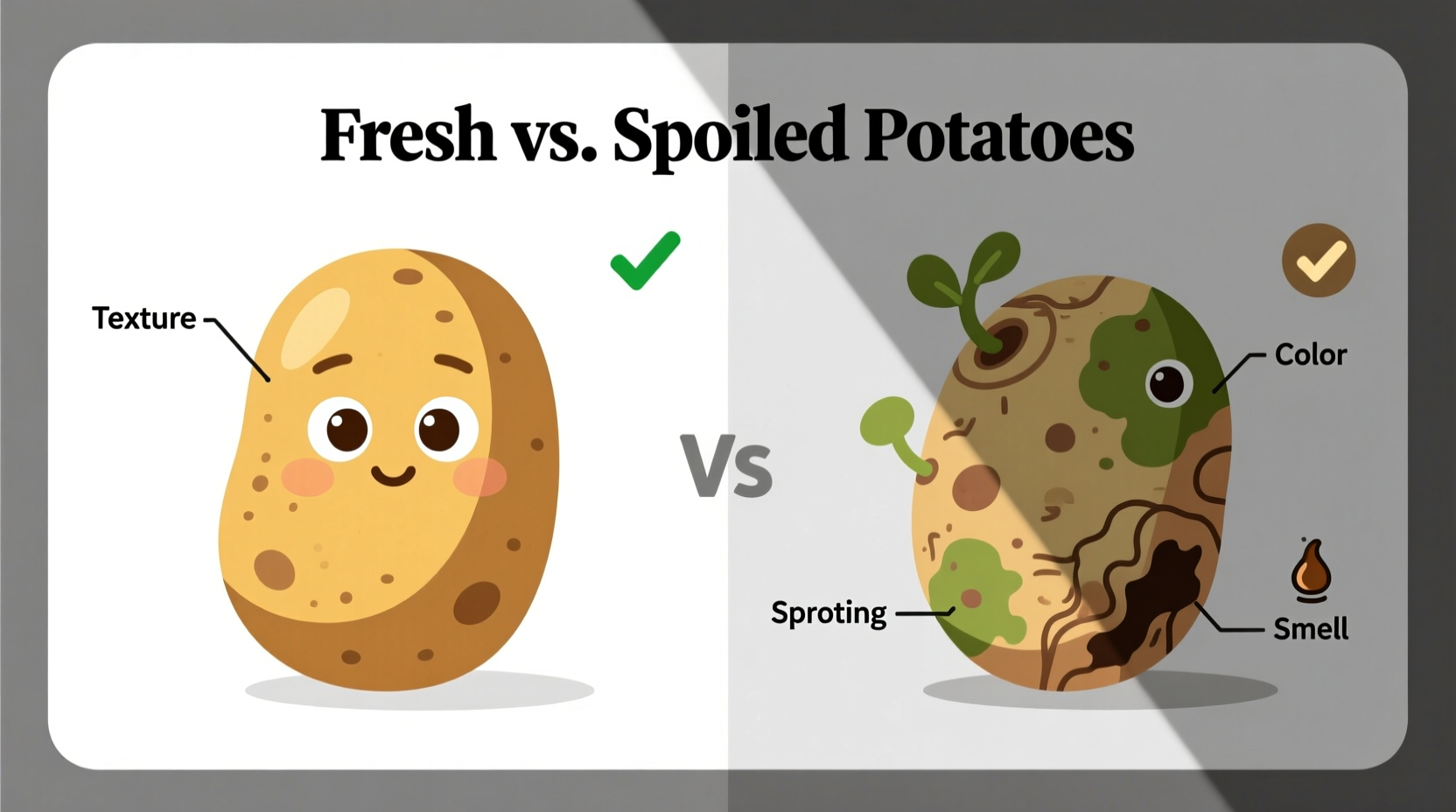 Fresh versus spoiled potatoes comparison chart