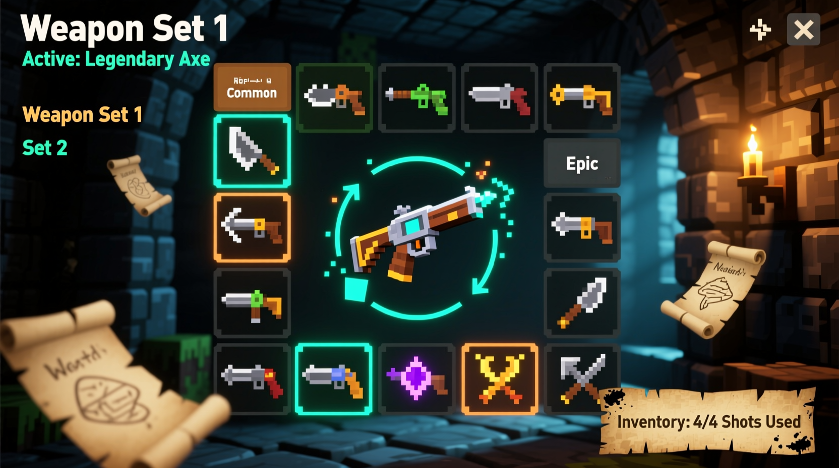 RLCraft equipment management system with multiple weapon sets