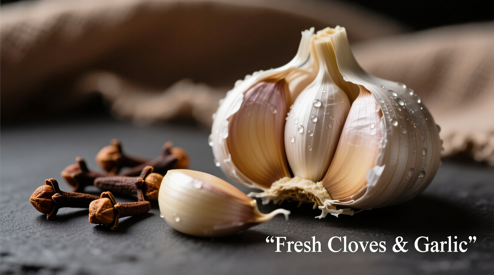 Close-up of whole cloves and garlic cloves side by side