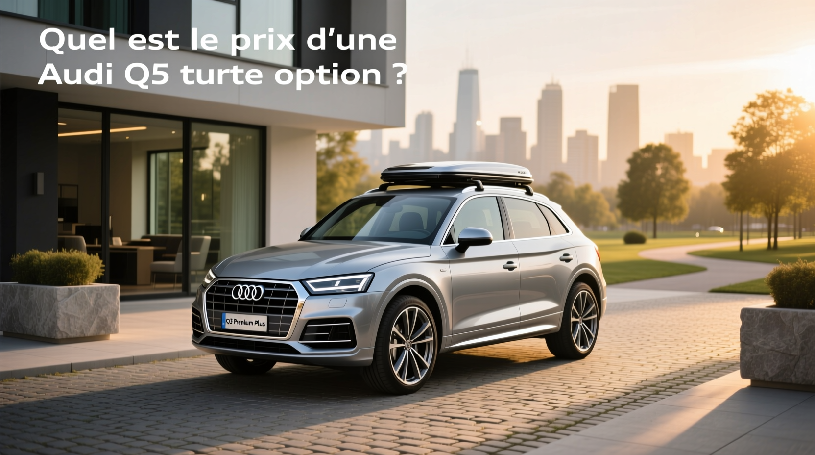 Audi Q5 Premium Plus parked in mountain landscape during golden hour