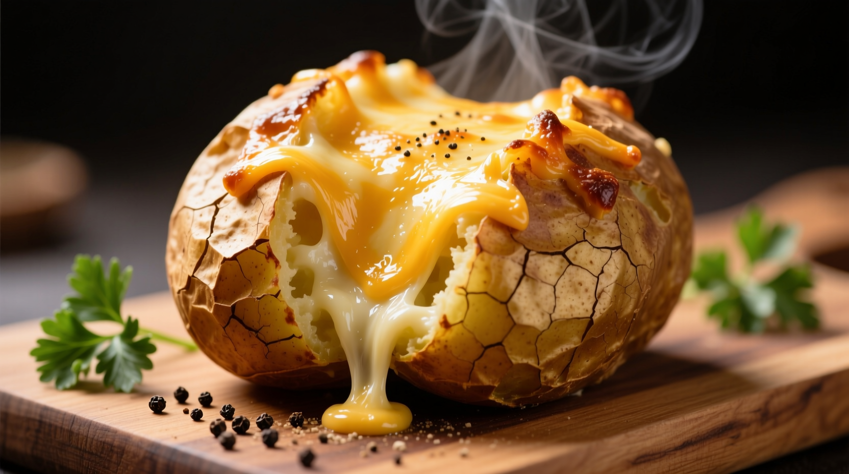Golden double baked potato with melted cheese topping