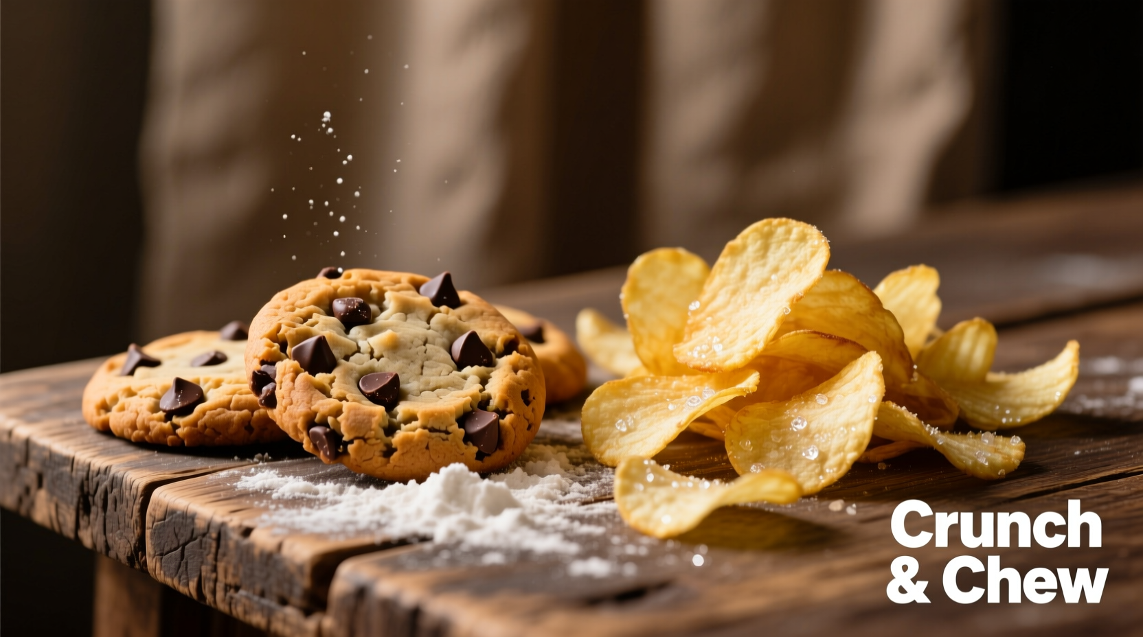 Chocolate chip cookies and potato chips side by side