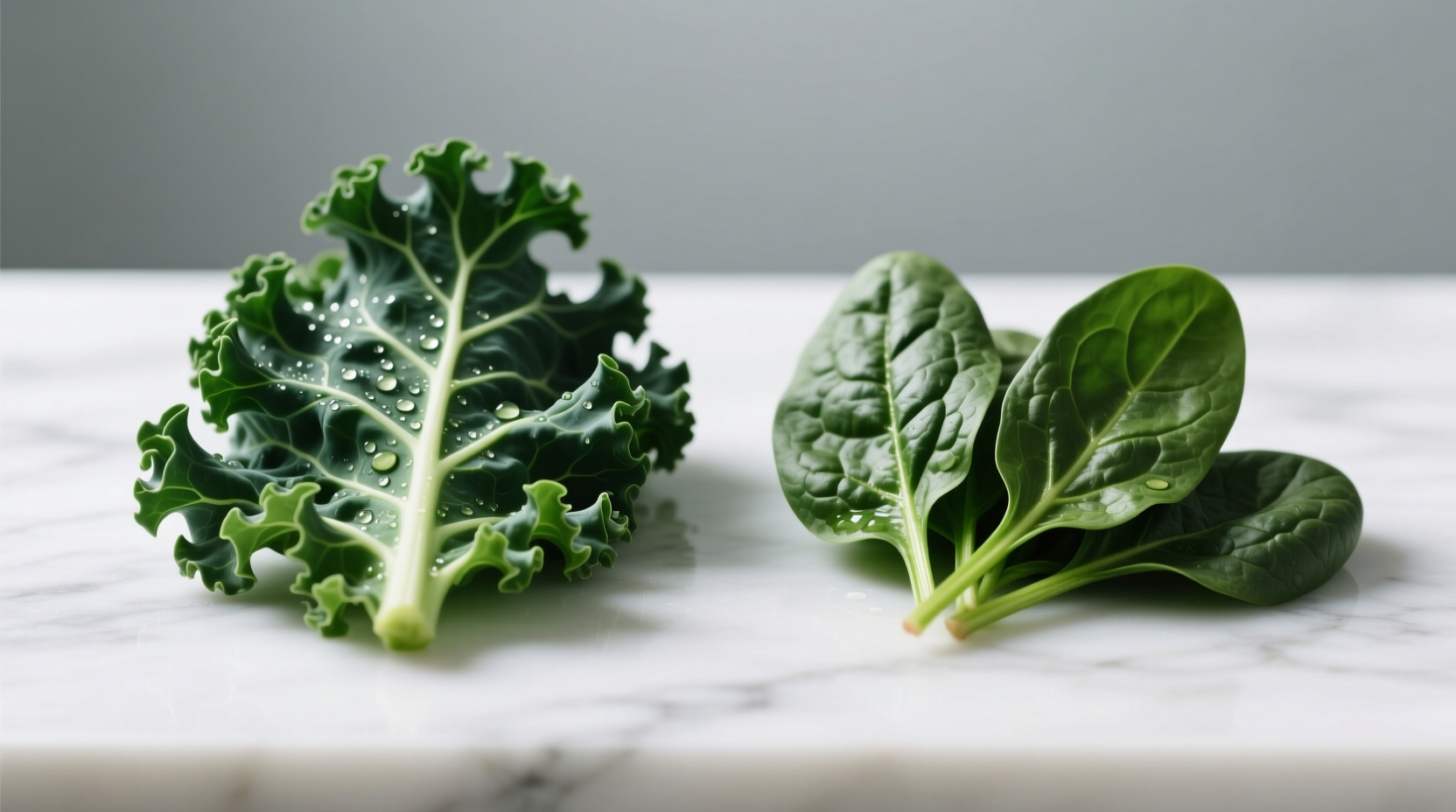 Fresh kale and spinach side by side comparison