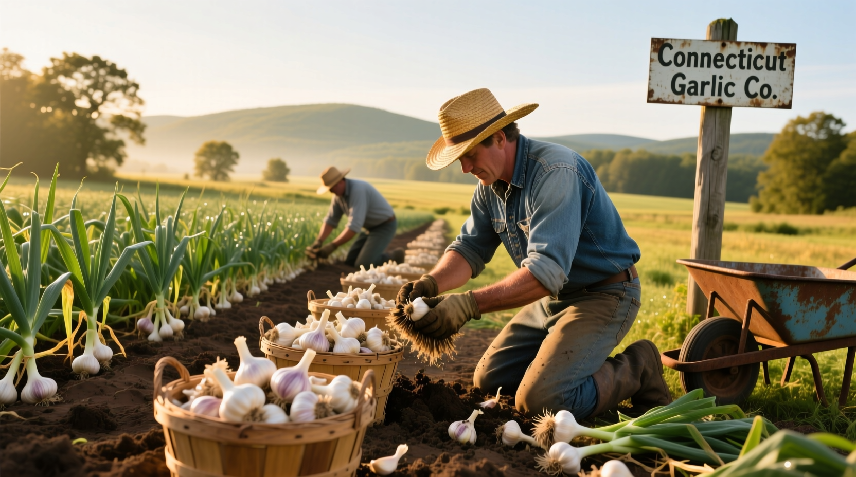 Connecticut garlic harvest in late summer