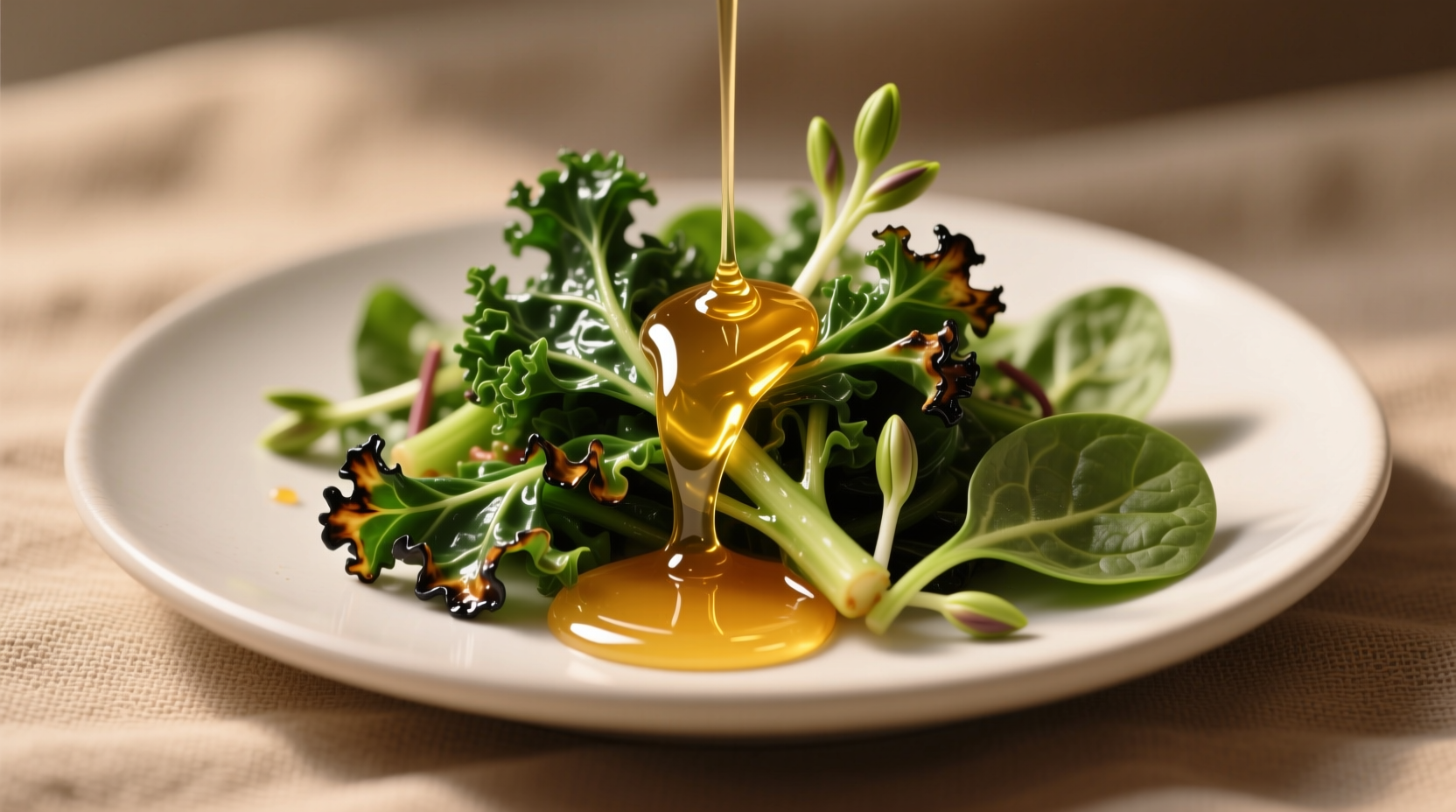 finish sauteed greens with a drizzle of honey