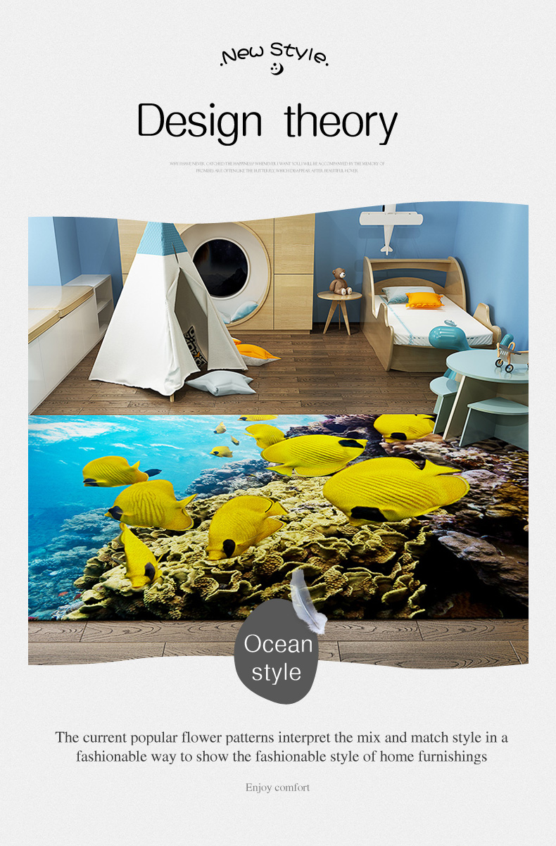 Children Cute Fluffy Cartoon Kids Blue 3D Ocean Series Carpet For Living Room Fish