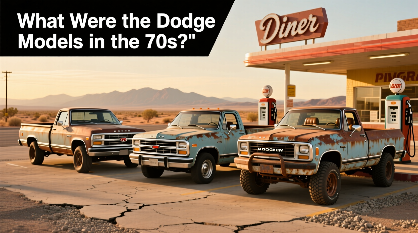 Old Dodge pickup trucks from the 1970s with distinctive grilles