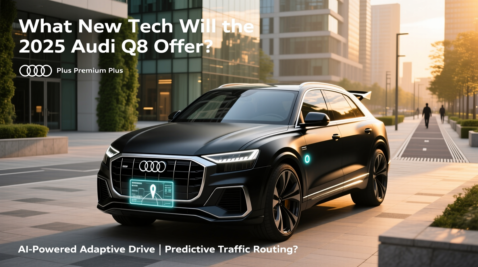 2025 Audi Q8 front view showing digital LED headlights with signature lighting pattern