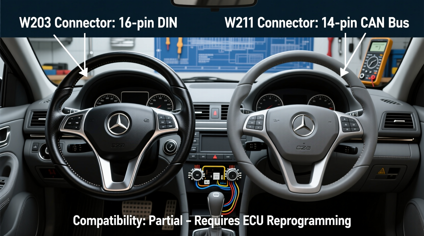 w203 w211 steering wheel swap