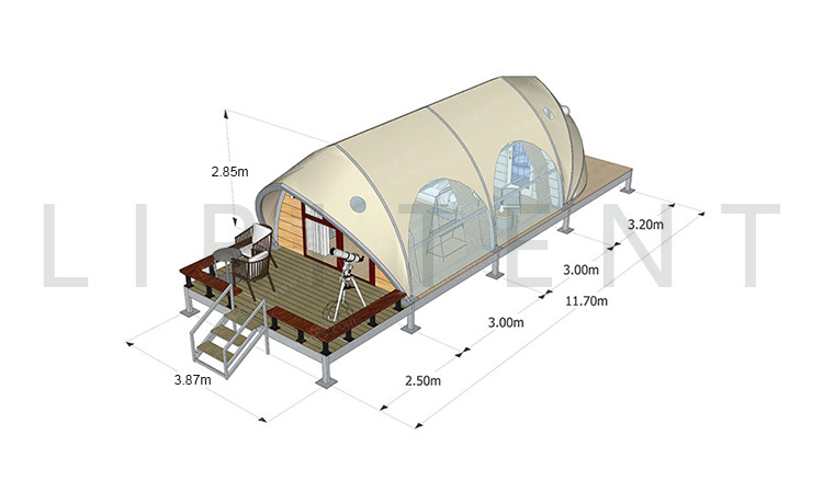 Outdoor Fantasy Winter Camouflage Shell Shape Luxury Glamping Campsite Hotel Tent California