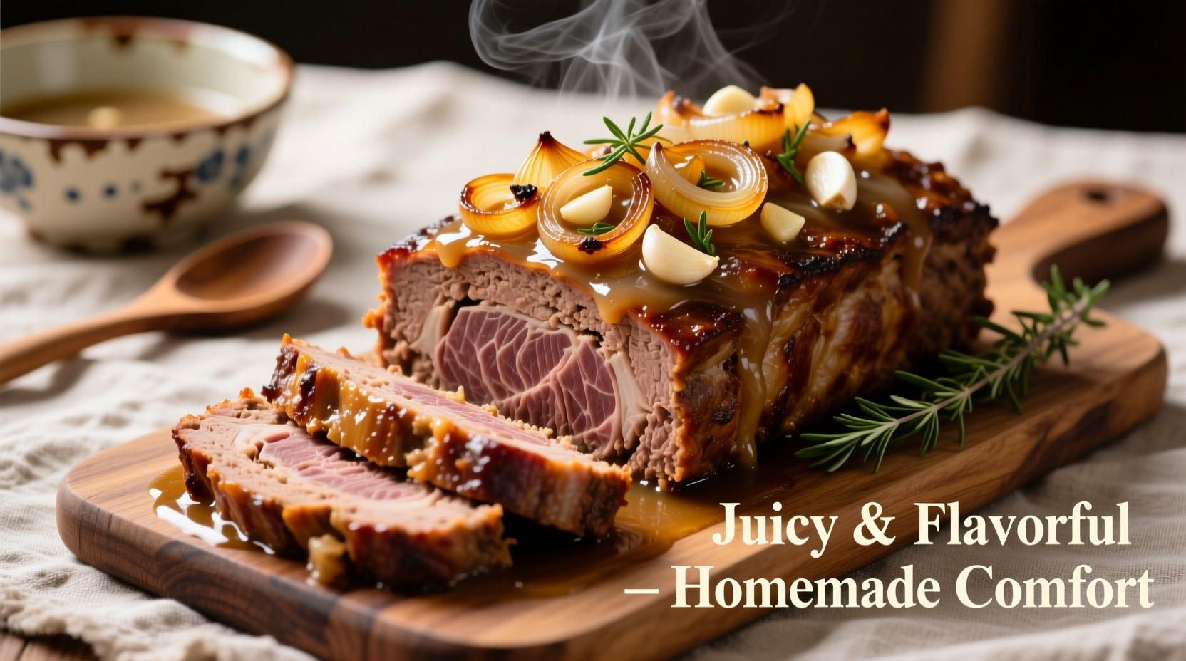 Geschnittener Meatloaf mit sichtbar saftigem Inneren