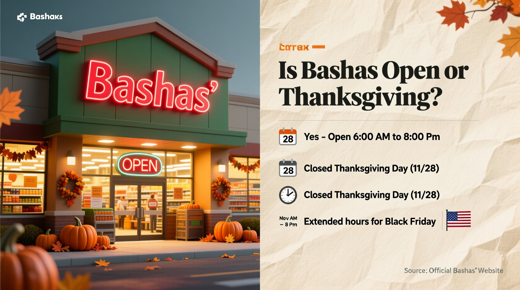 is bashas open on thanksgiving