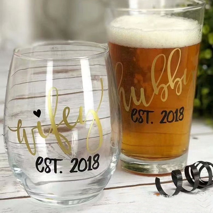 Wholesale Custom Beer Pint Glass Custom Logo Couples Stemless Glass Wine Glasses Pint Beer Glass