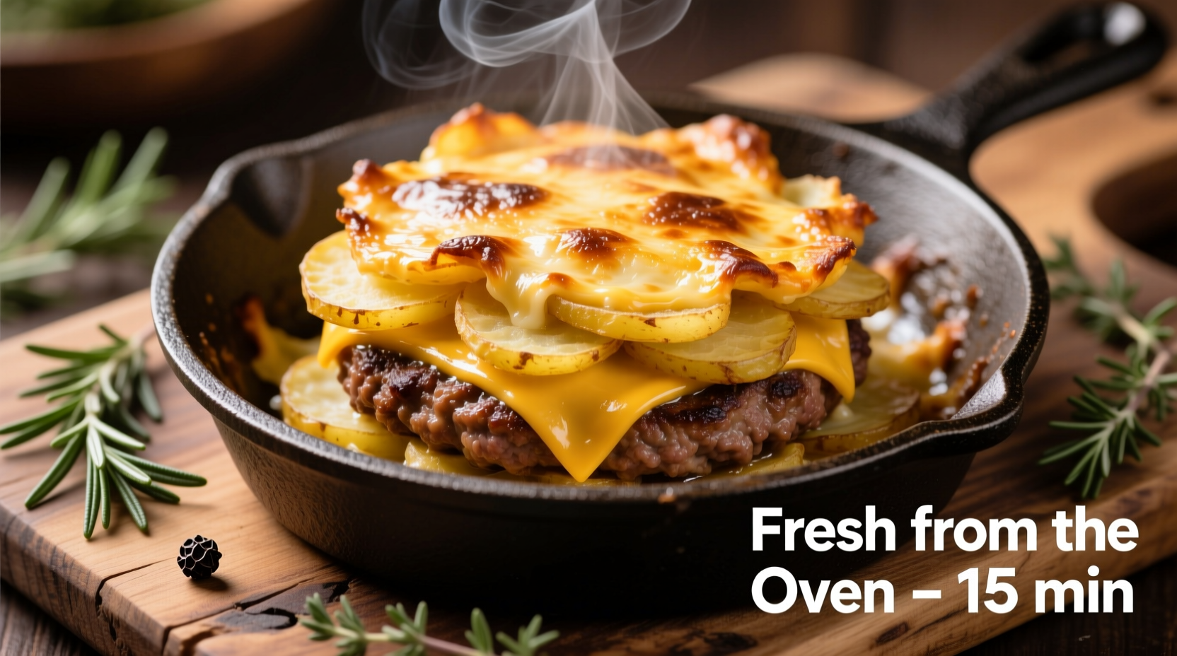 Golden cheese potato hamburger casserole fresh from oven