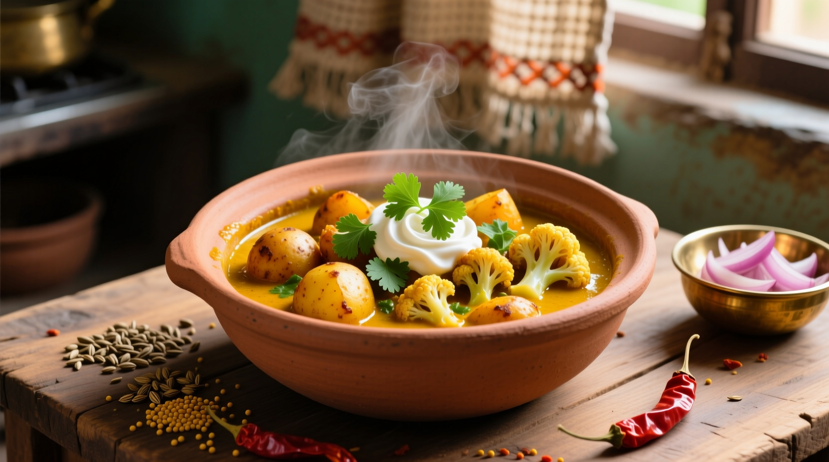 indian dish of potatoes and cauliflower