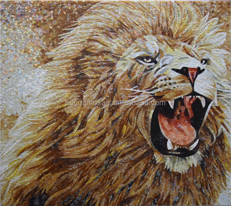 Mosaïque Portrait De Lion En Marbre - Carreau Mural 12x16 Pouces - Art Fait Main Turquie