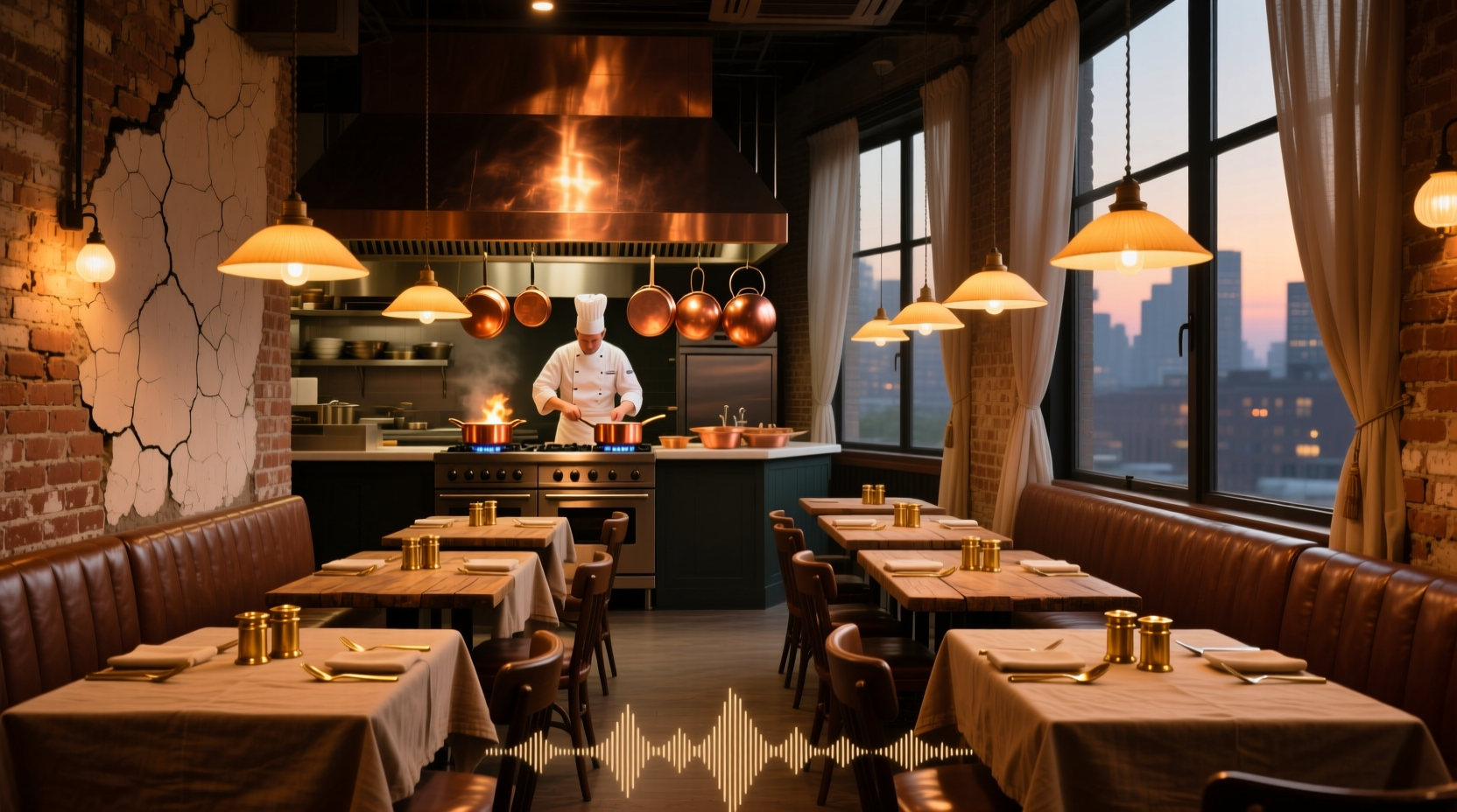 Copper Onion restaurant interior with exposed brick and warm lighting