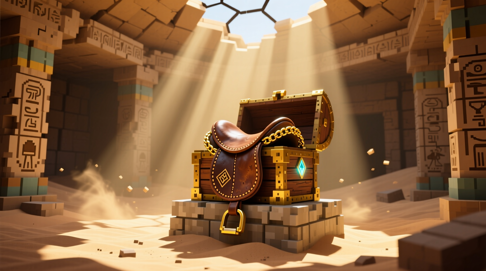Minecraft chest with saddle inside desert temple