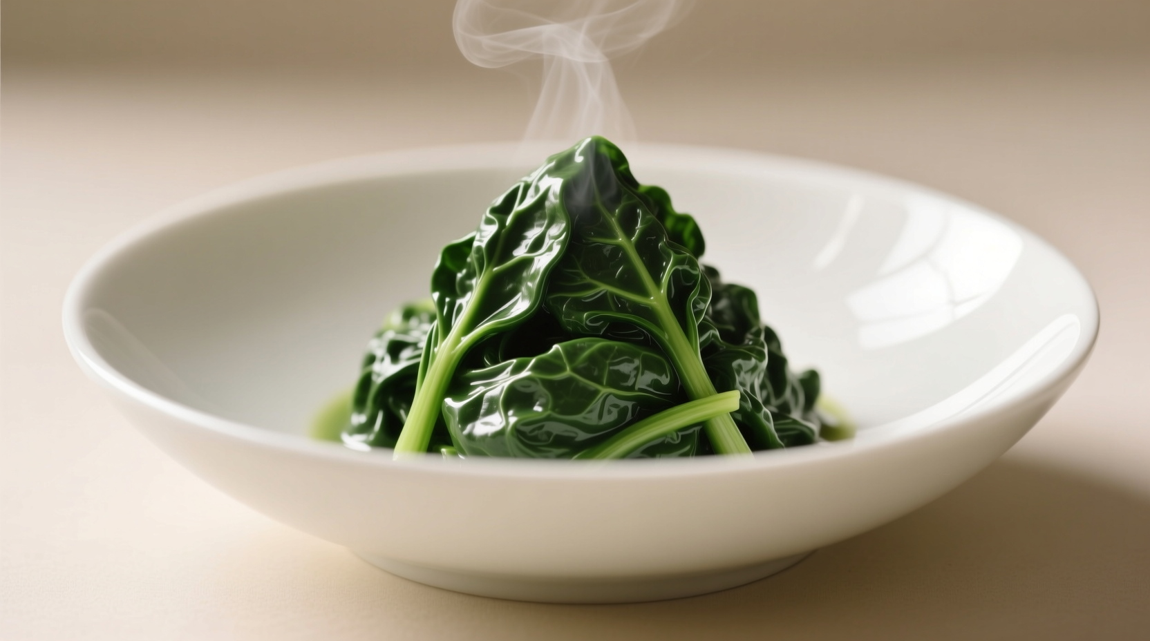 Perfect creamy spinach in white ceramic bowl