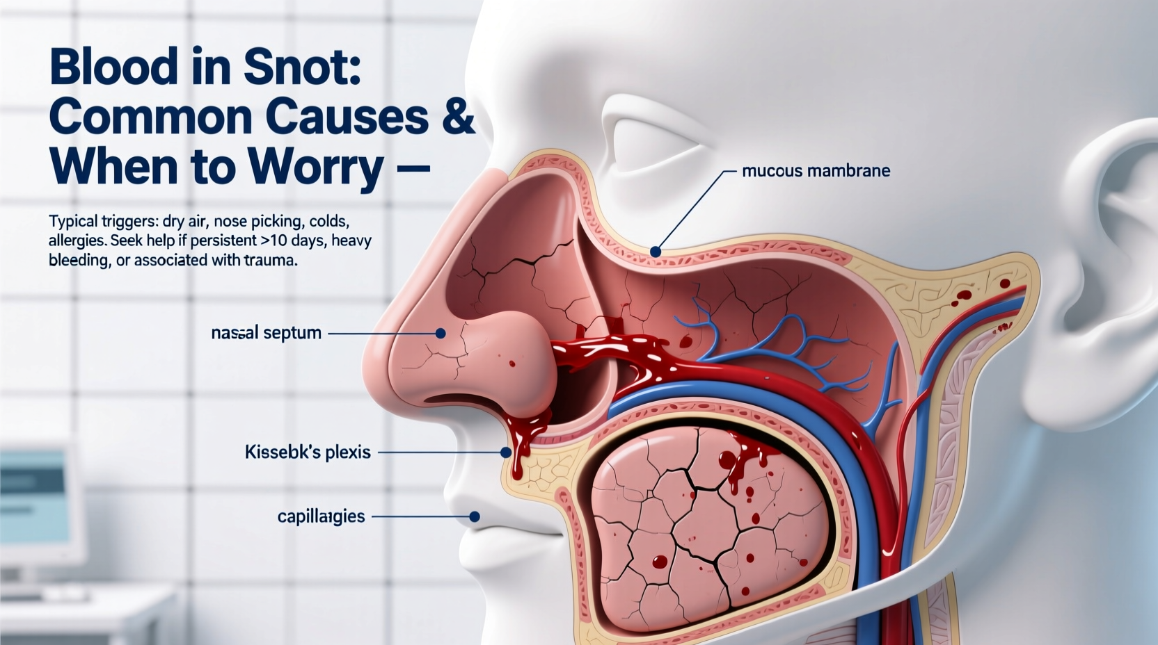 blood in snot common causes when to worry