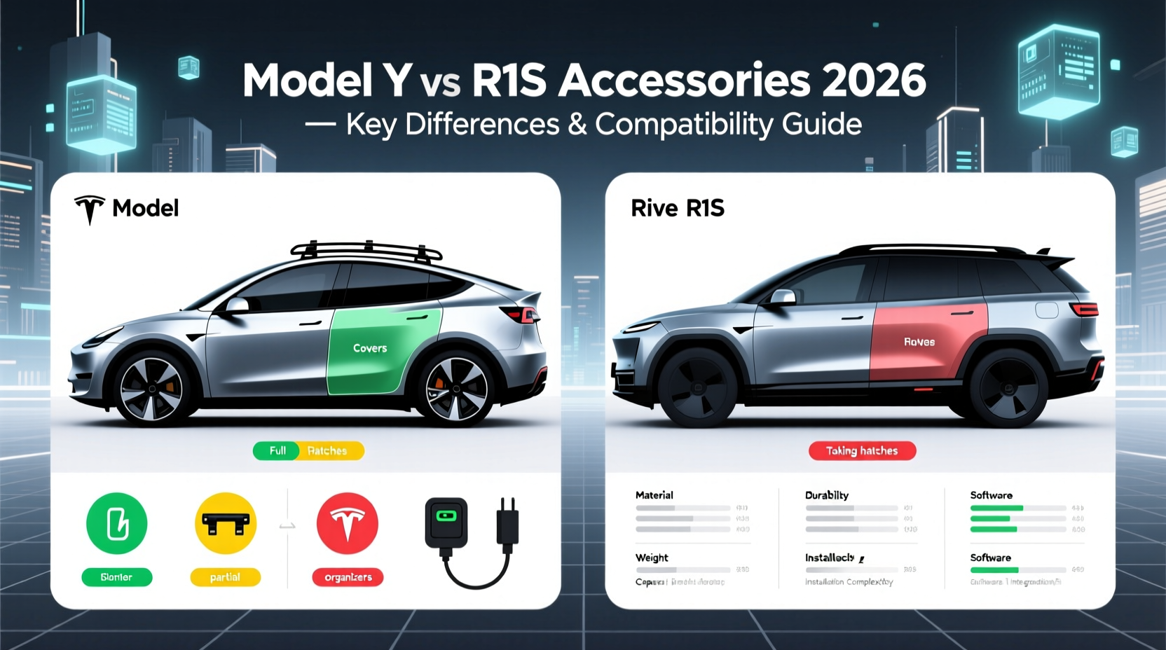model y vs r1s accessories 2026