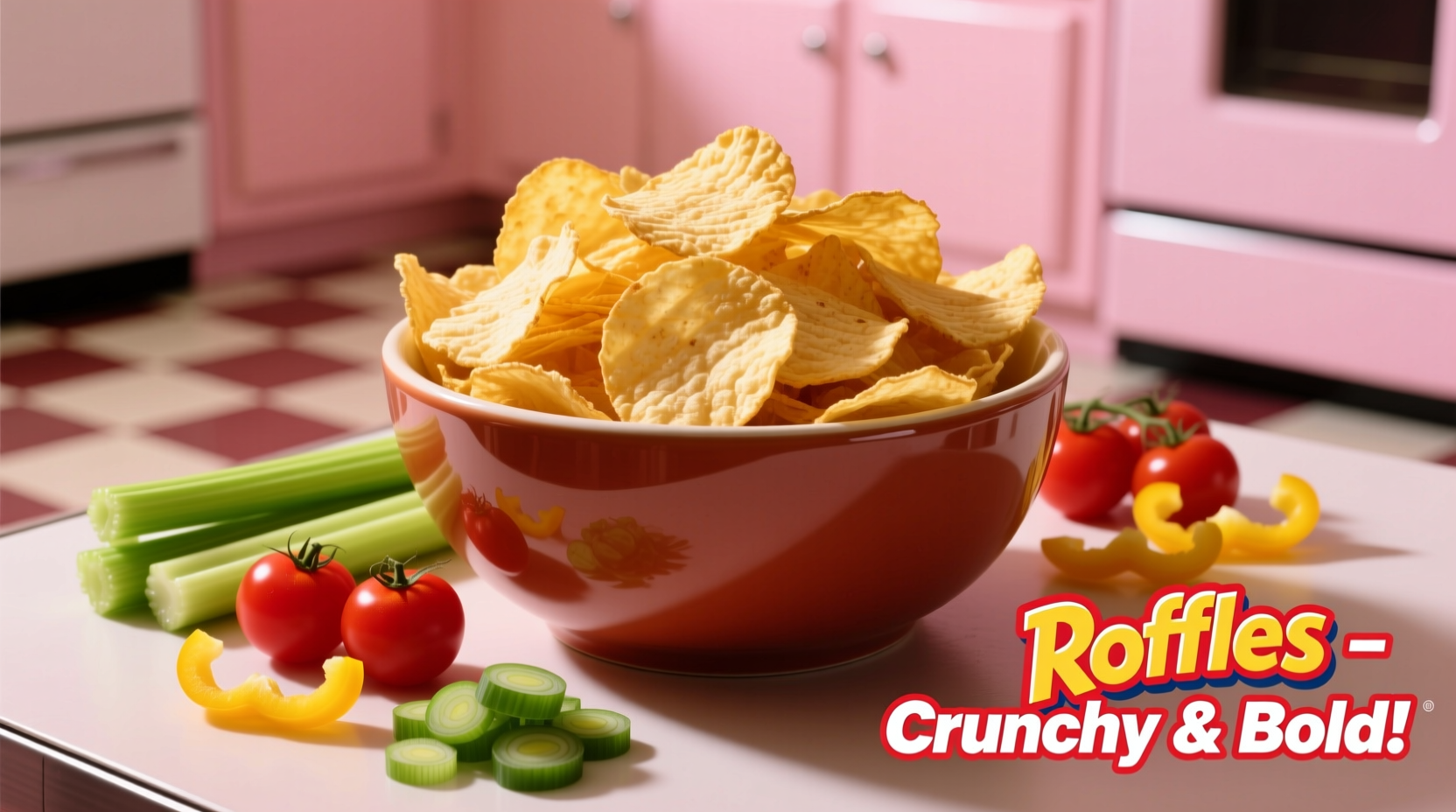 Ruffles Sour Cream and Onion chips in a bowl with fresh ingredients