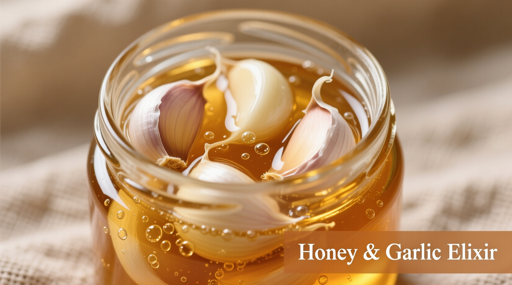 Fresh garlic cloves mixed with raw honey in glass jar