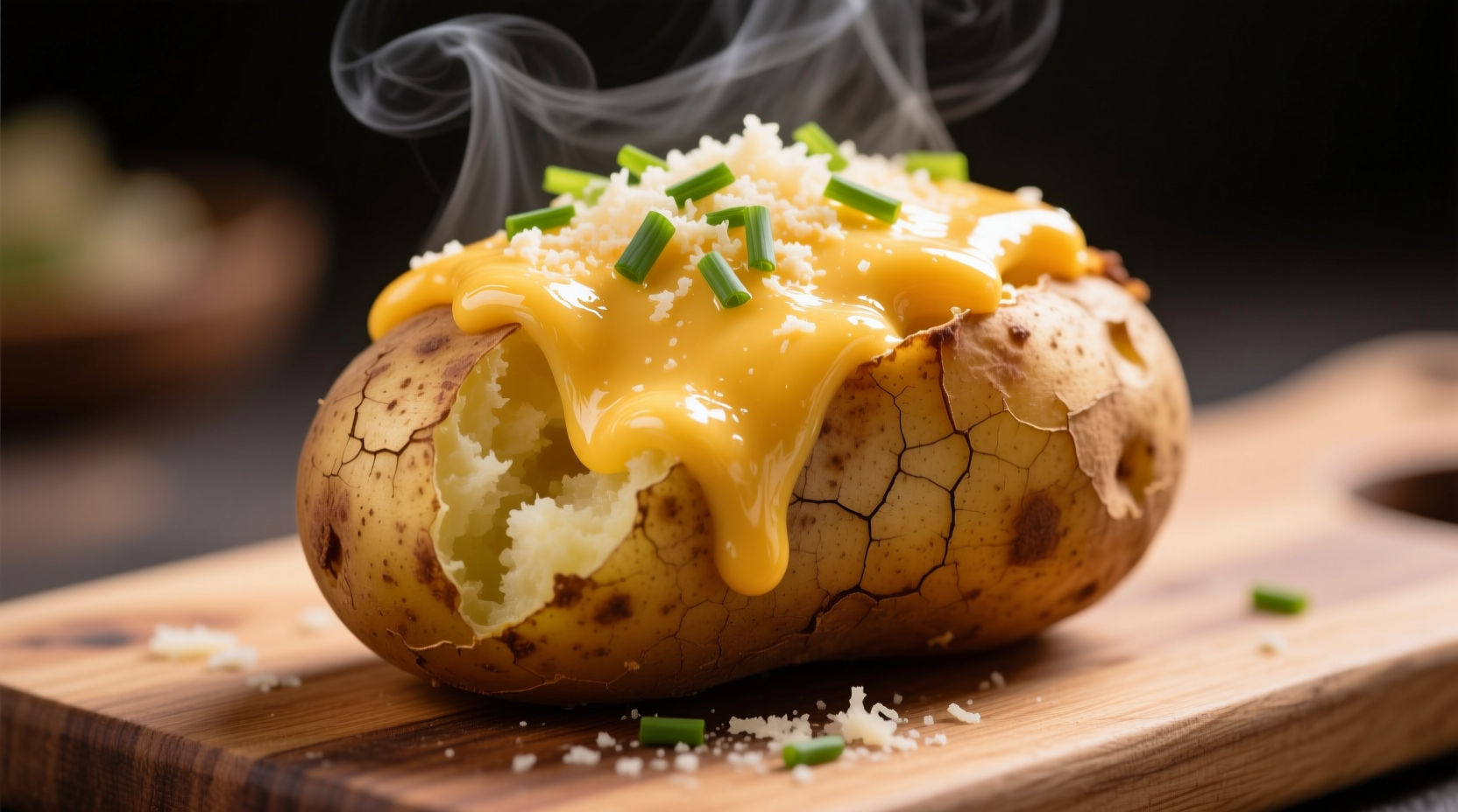 Perfectly baked stuffed potato with melted cheese